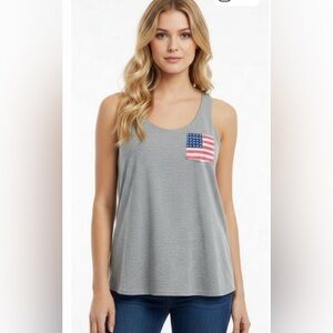 American Flag Pocket Tank Top Heather Grey USA Patriotic 4th of July Fifth Sun